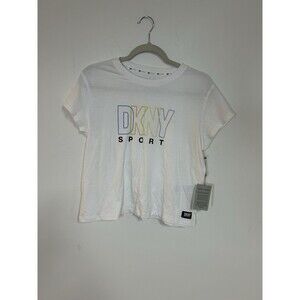 DKNY Sport Women’s Logo Tee Small | White Cropped Athleisure T-Shirt NWT